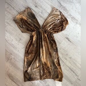 Y2K Free Culture Brown Leopard Print Mini Dress with Plunging V Neck